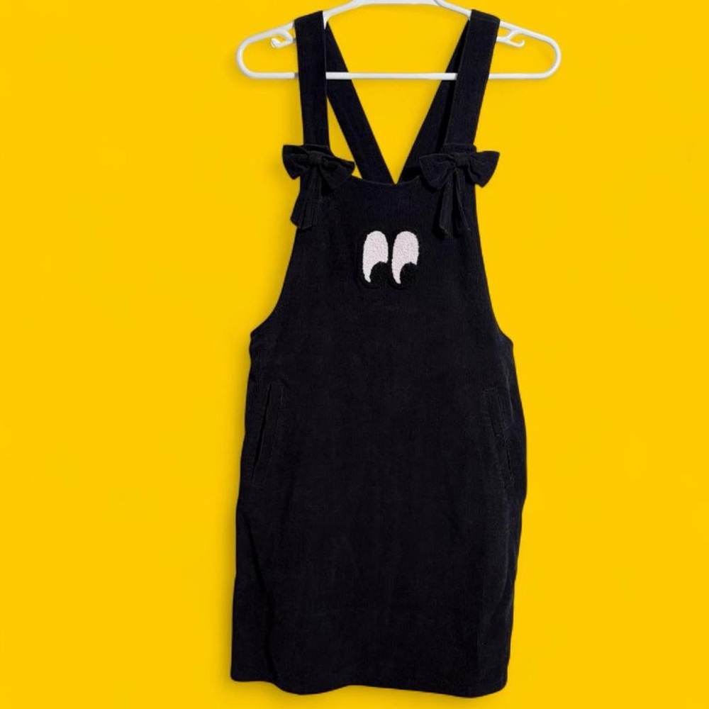 Lazy Oaf Black Pinafore Dress with Eye Detail